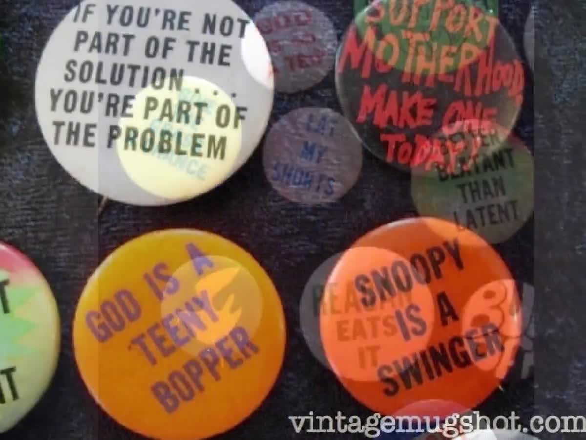 16 Hippie Free Love Era PINBACK BUTTONS Original Psychedelic Fillmore Era  Sexual Peace Politics Etc